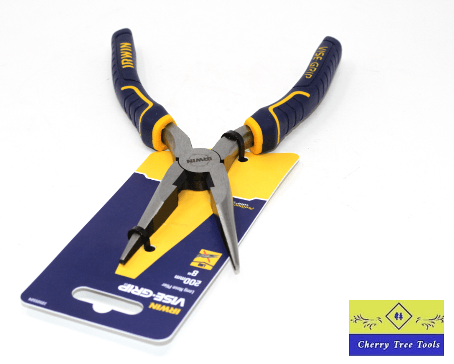 Irwin Vise-Grip 8" Long Nose Pliers on packaging with ProTouch grips for comfort and precision.