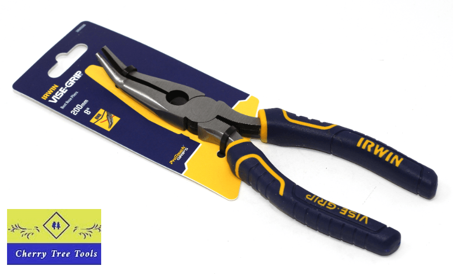 Irwin Vise-Grip 8" Bent Nose Pliers on packaging, featuring a precision control design for intricate tasks.