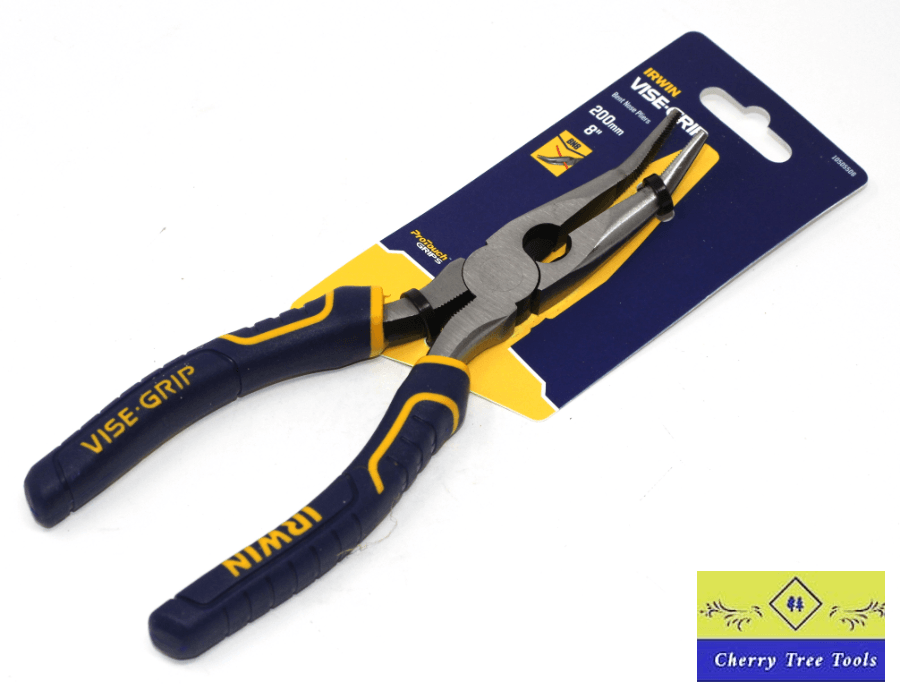 Irwin Vise-Grip 8" Bent Nose Pliers on packaging, showcasing precision grip and durable construction.