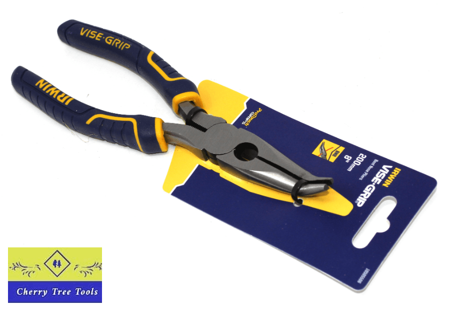 Irwin Vise-Grip 8" Bent Nose Pliers on packaging with ergonomic grip and precision design for demanding tasks.