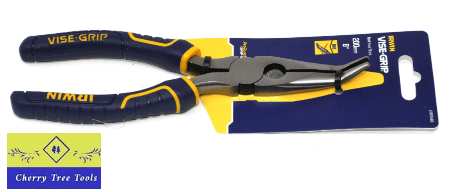 Irwin Vise-Grip 8" Bent Nose Pliers with ergonomic handles and induction-hardened cutting edges.