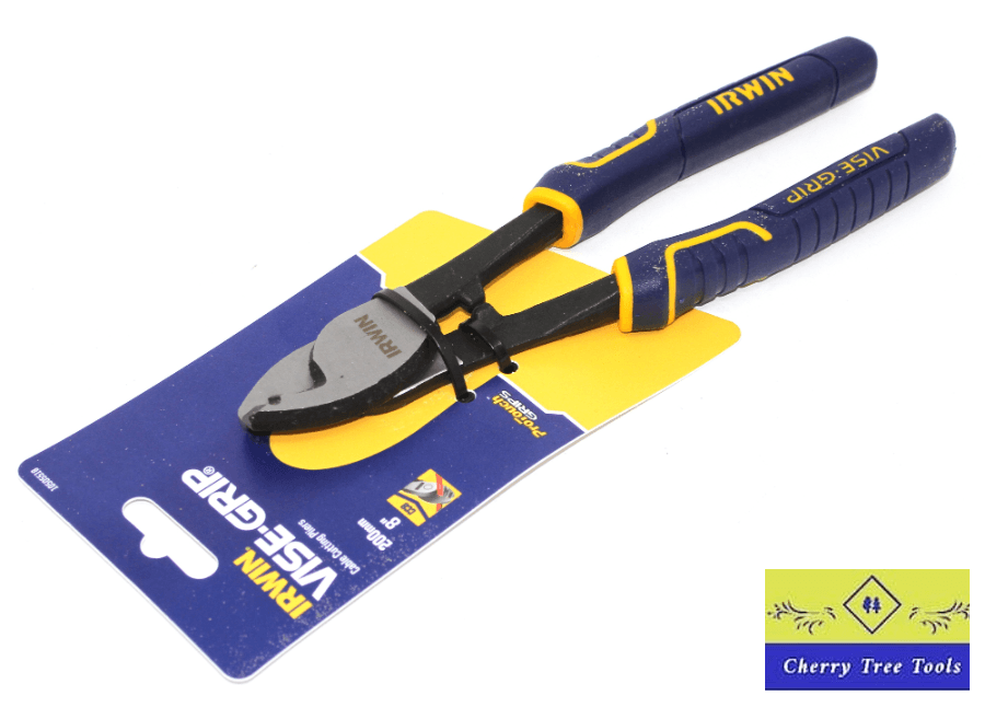 Irwin Vise-Grip 8" Cable Cutting Pliers displayed on packaging, showcasing professional-grade durability and precision.