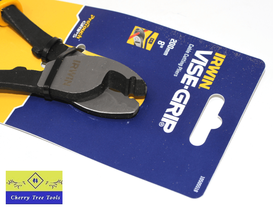 Irwin Vise-Grip 8" Cable Cutting Pliers packaging featuring robust design and 200mm blade length.