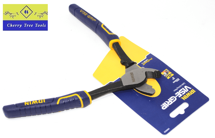 Irwin Vise-Grip 8" Cable Cutting Pliers on packaging showing durable design and robust performance.
