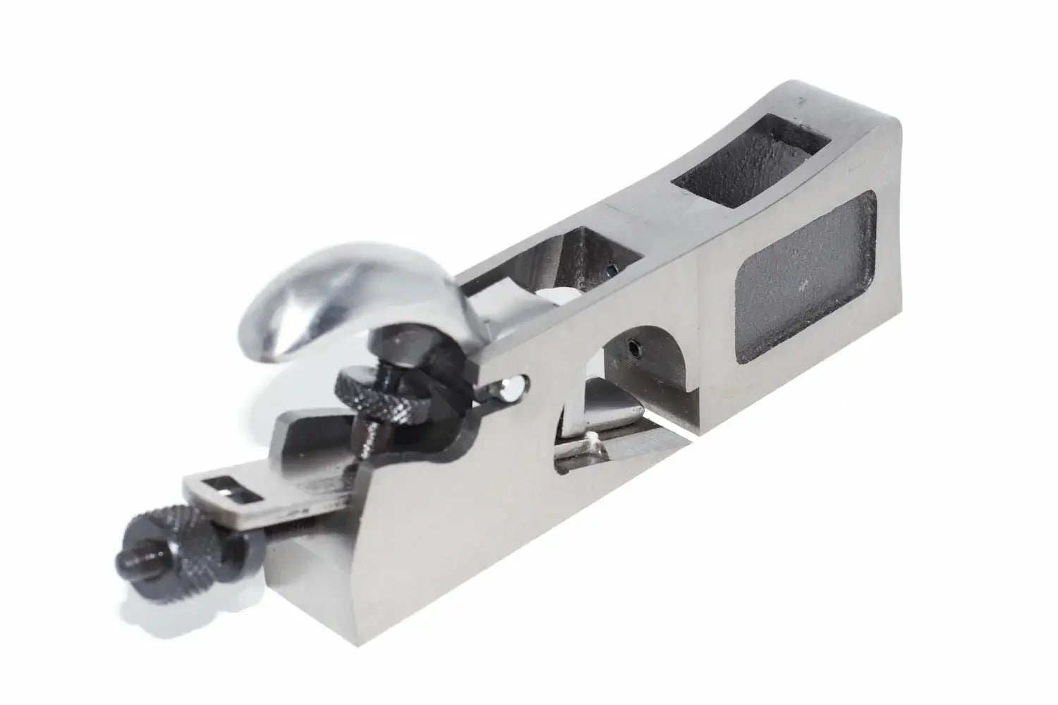 A faithfull 3 in 1 shoulder plane 27mm with a polished steel body, black adjustment knobs, and a silver metal cutter, shown on a plain white background.