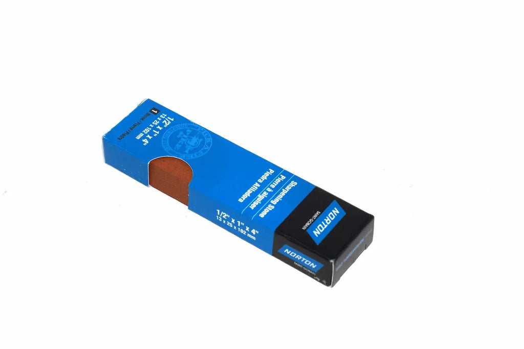 Norton India 102mm Medium Oilstone MB24 in original blue and white packaging with model number and information