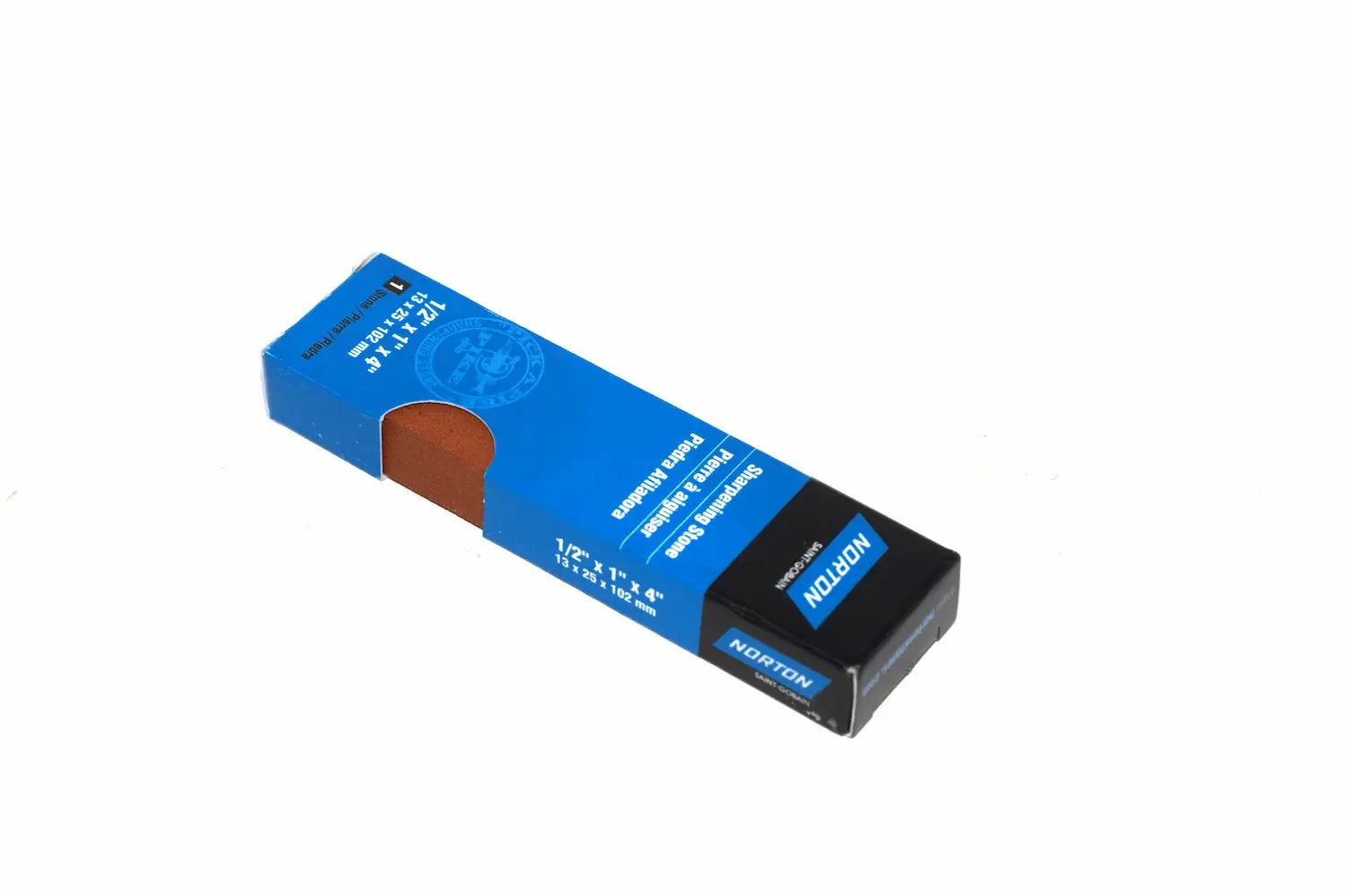 Norton India 102mm Medium Oilstone MB24 in original blue and white packaging with model number and information