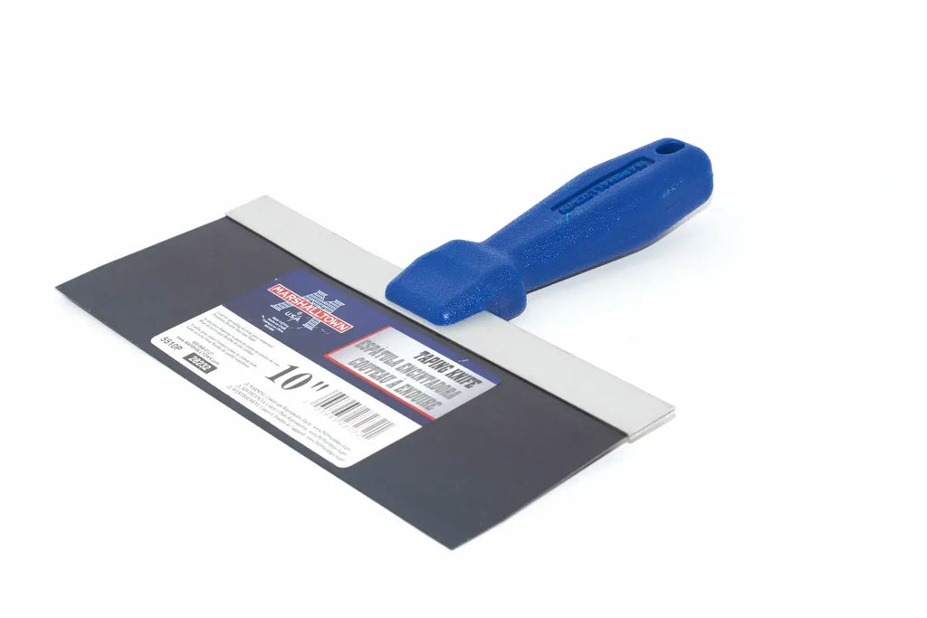 Marshalltown 10" drywall taping knife from Cherry Tree Tools with blue handle and flexible blued steel blade