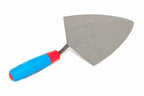 RST 11" Brick Trowel Philadelphia Pattern , a carbon steel trowel with a triangular steel blade and a soft grip handle featuring blue, red, and a steel tang, shown on a plain white background.