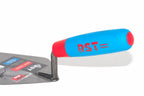 RST London pattern Brick trowel 10" -  close-up of a trowel with a bright blue and red handle featuring the red RST logo, shown against a clean white background.