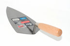 RST 10" brick trowel philadelphia pattern with a light brown coloured hard wood ergonomic handle and carbon steel blade