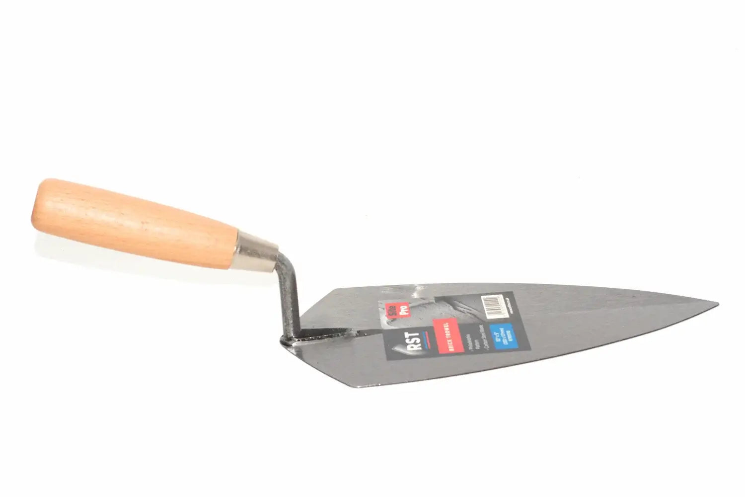 RST 10" brick trowel philadelphia pattern with a carbon steel blade and hard wood handle