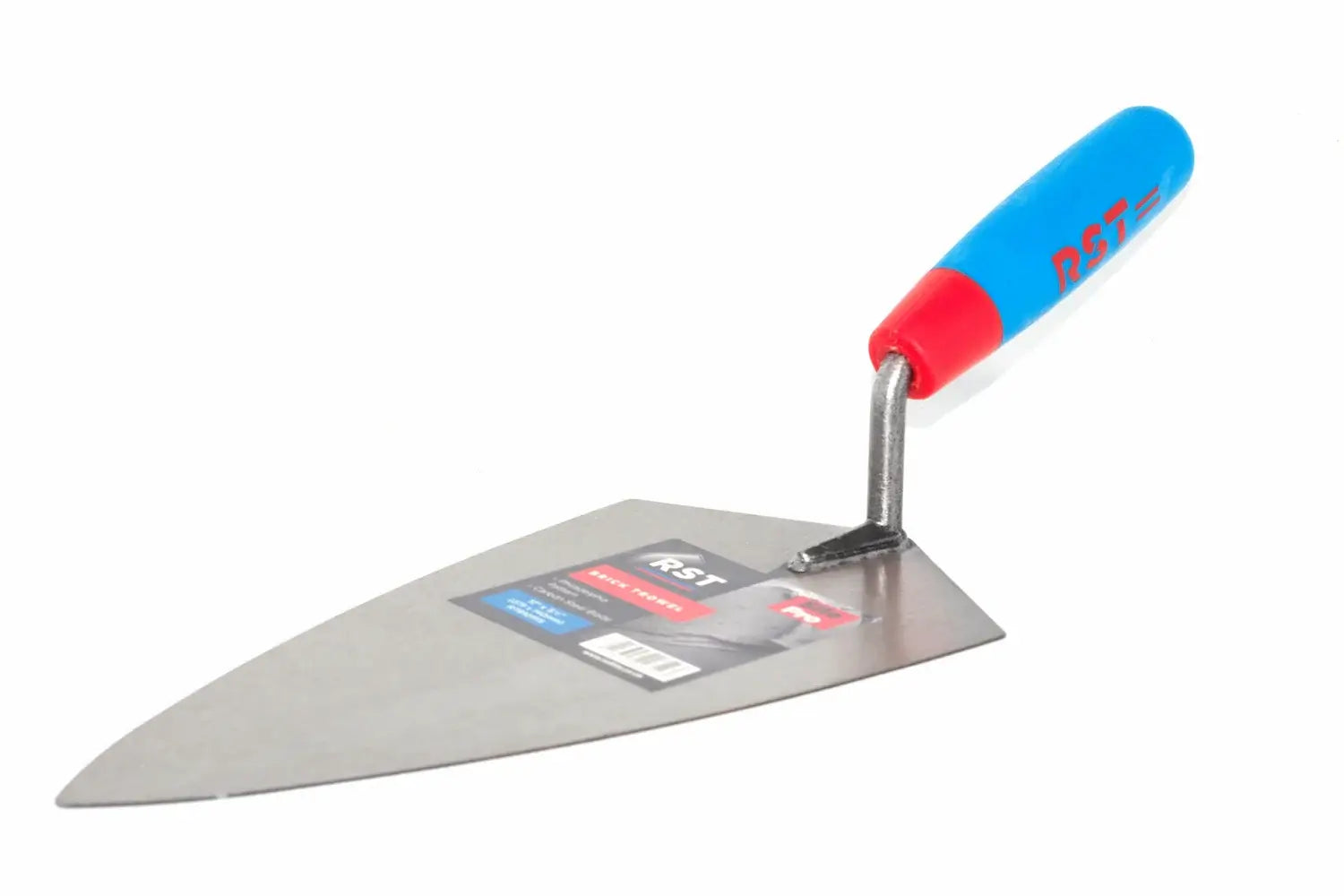 RST 11" brick trowel philadelphia pattern with a carbon steel blade , soft grip handle and stel tang