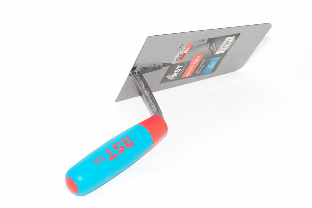 RST Bucket Trowel 7 inch carbon steel blade with blue and red soft feel handle