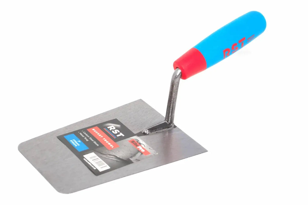 RST Bucket Trowel 7 inch carbon steel blade with soft feel rubber handle, Cherry Tree Tools