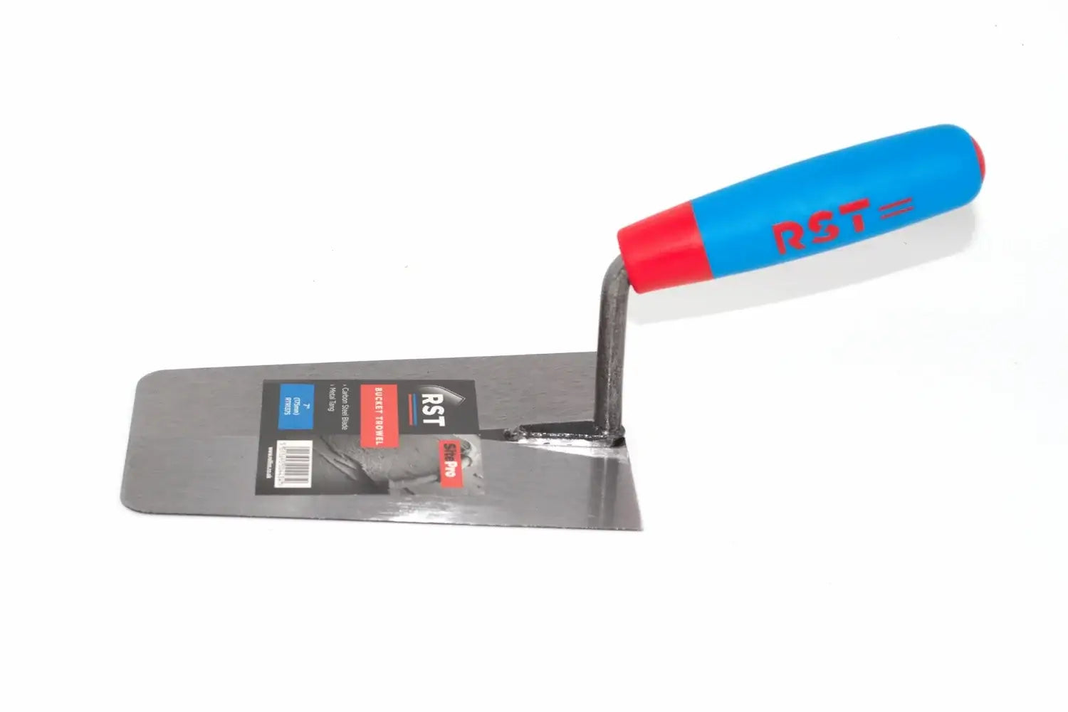 RST Bucket Trowel 7 inch carbon steel blade for masonry and plastering, with soft feel handle