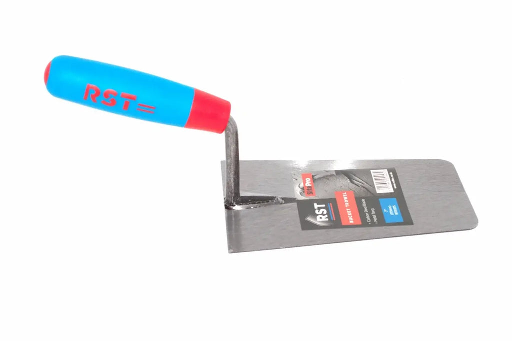 RST Bucket Trowel 7 inch carbon steel blade by Cherry Tree Tools with soft feel handle