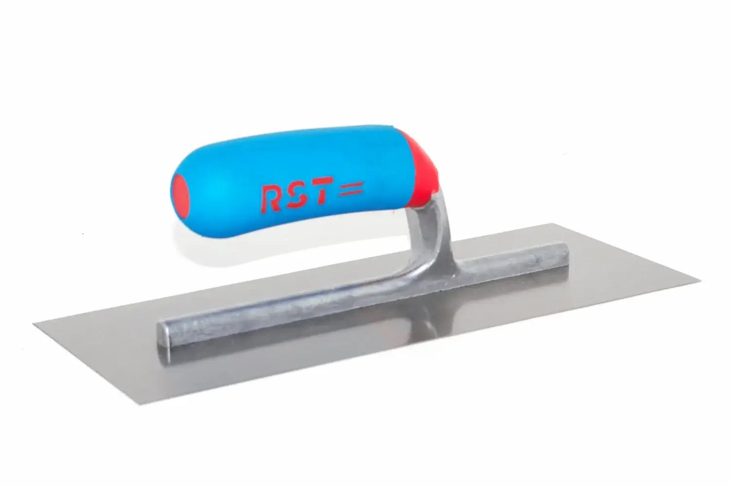 RST 11" finishing trowel with a rectangular steel blade and a blue ergonomic handle featuring red accents and the red 'RST' brand logo, shown on a white background.