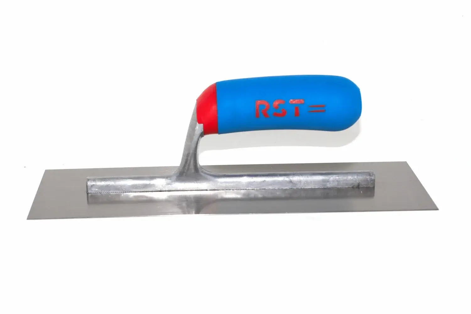 RST 11" finishing trowel -  plastering trowel with a rectangular steel blade and a blue and red handle featuring the red 'RST' logo, shown on a plain white background.