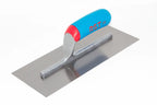 RST 11" finishing trowel,  metal trowel with a rectangular steel blade and a blue and red handle, shown on a plain white background.