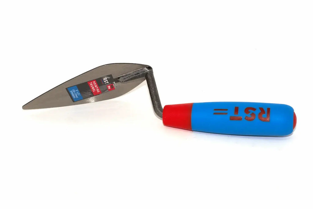 RST Pointing Trowel 5" London pattern with RST logo on handle and a label on the main blade