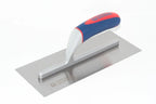 Spear & Jackson plastering trowel with a rectangular steel blade and a handle featuring blue, red, and white sections, shown on a plain white background.