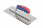 Spear & Jackson plastering trowel with a red and blue ergonomic handle, shown on a plain white background. The blade is stamped with 'Spear' and 'Jackson '.