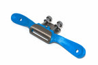 Silverline convex spokeshave 250mm blue and grey metal tool with a curved handle and two threaded screw components, photographed on a plain white background.