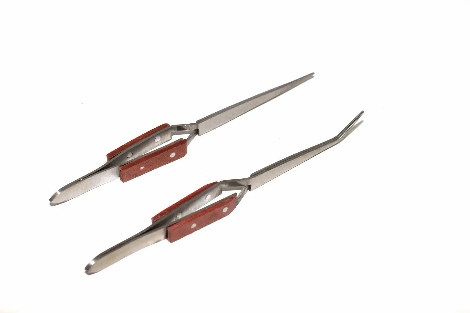 Silverline 2pc Cross Action Tweezers by Cherry Tree Tools, stainless steel with fibre grip handles