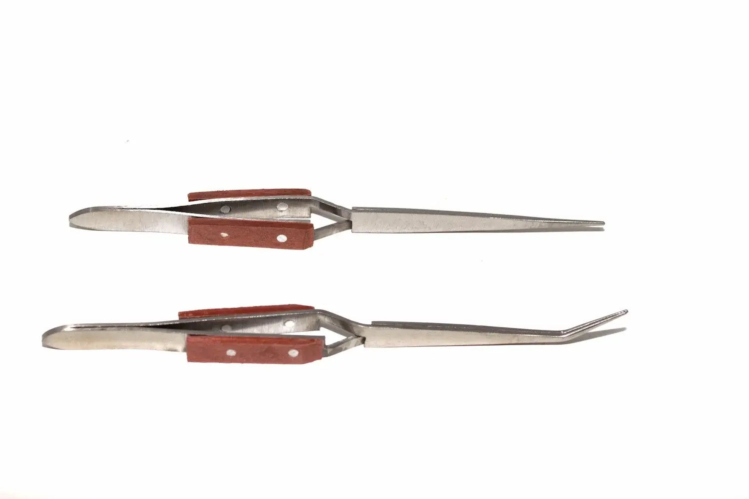 Silverline 2pc Cross Action Tweezers by Cherry Tree Tools, stainless steel with serrated jaws