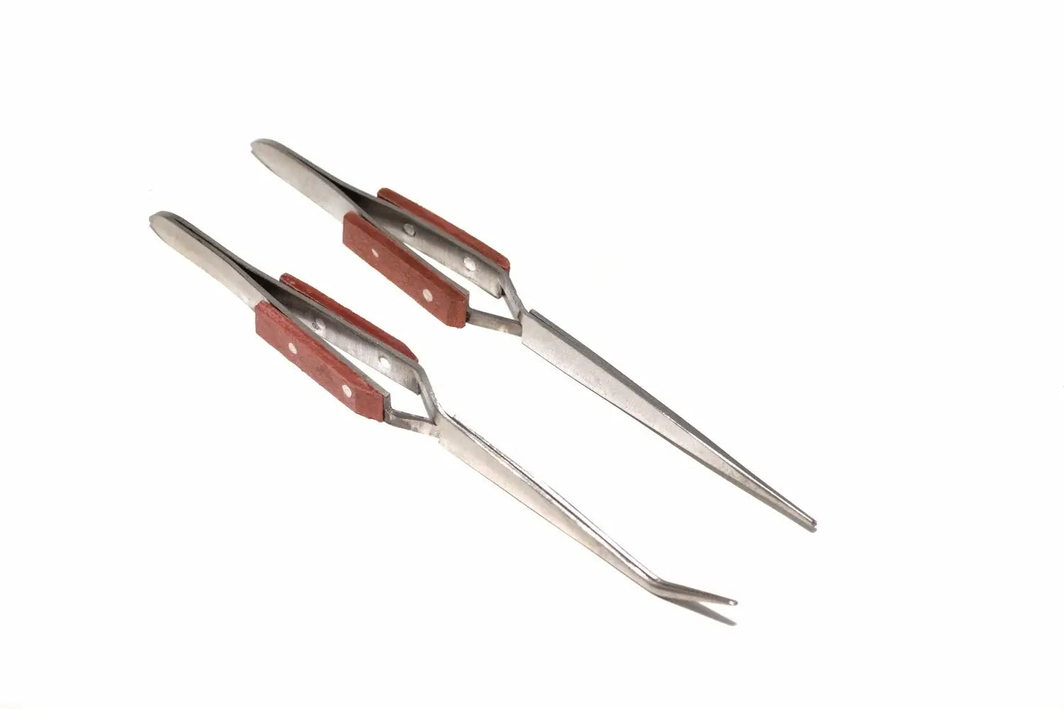 Silverline 2pc Cross Action Tweezers by Cherry Tree Tools, stainless steel with fibre grip handles