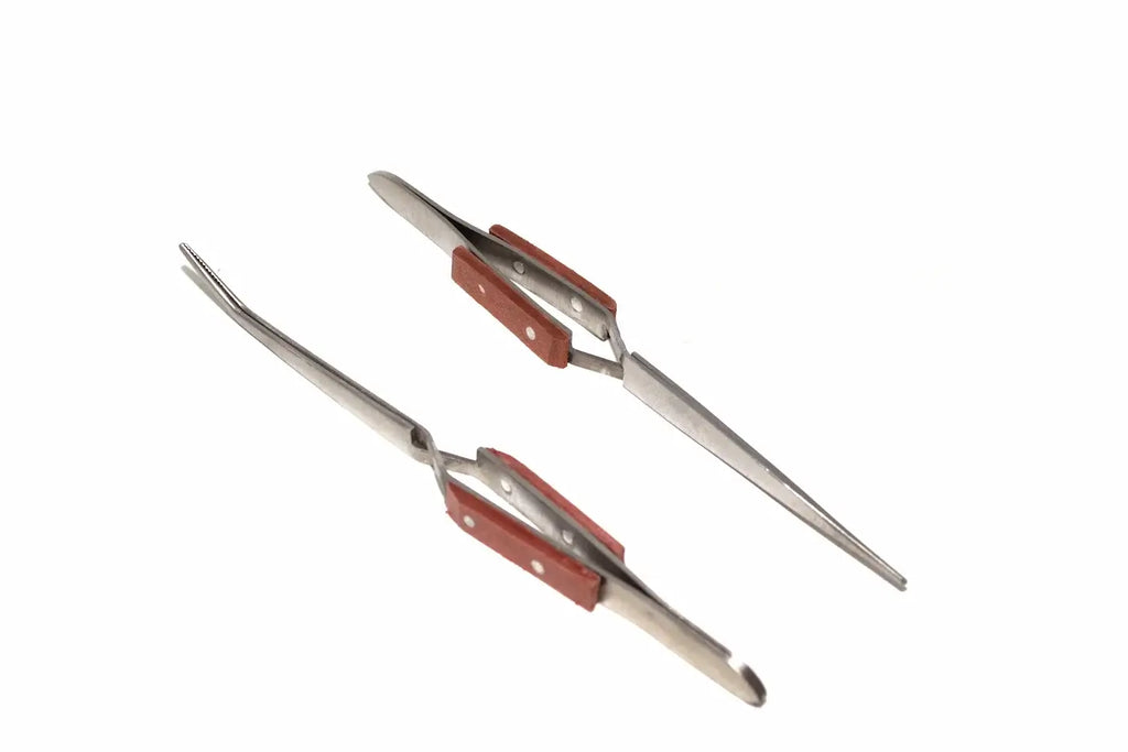 Silverline 2pc Cross Action Tweezers by Cherry Tree Tools stainless steel with heat resistant fibre grips
