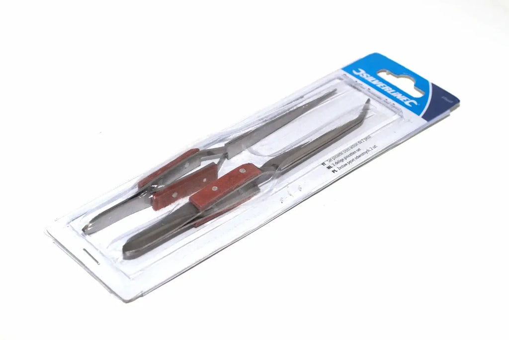 Silverline 2pc Cross Action Tweezers by Cherry Tree Tools, stainless steel with fibre grip handles