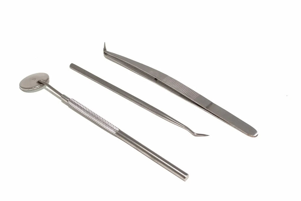 Silverline 3pc Pick Probe & Mirror Set by Cherry Tree Tools in stainless steel with angled hook tool