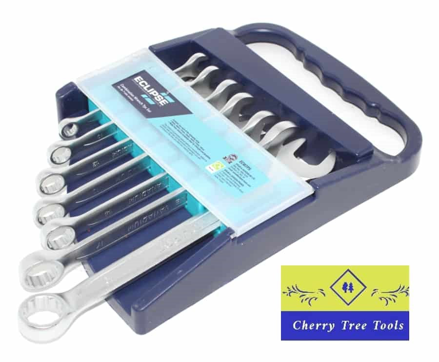 Eclipse Professional Combination spanner Set of wrenches in a blue carrying case with Cherry Tree Tools branding.